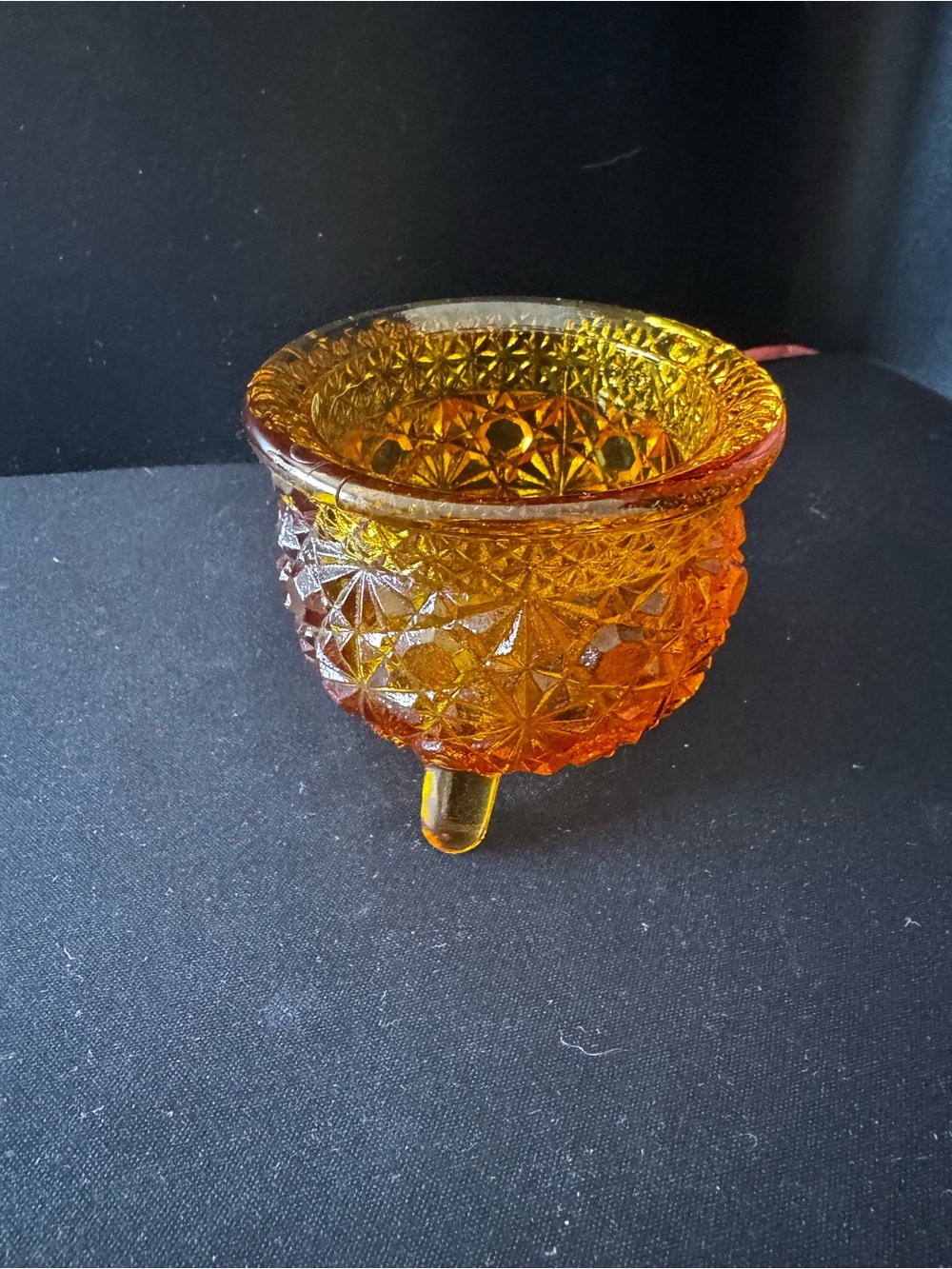 Vintage Amber Glass Candle Holder Daisy Button Pattern